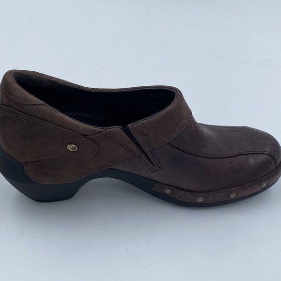 Merrell Luxe Wrap Brown Leather Slip On Studded Wedge Clogs Shoes Womens 7 - Picture 10 of 13